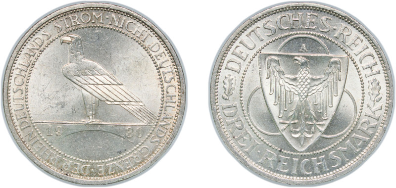 Germany Weimar Republic 1930 A 3 Reichsmark (Liberation of Rhineland) Silver (.5...