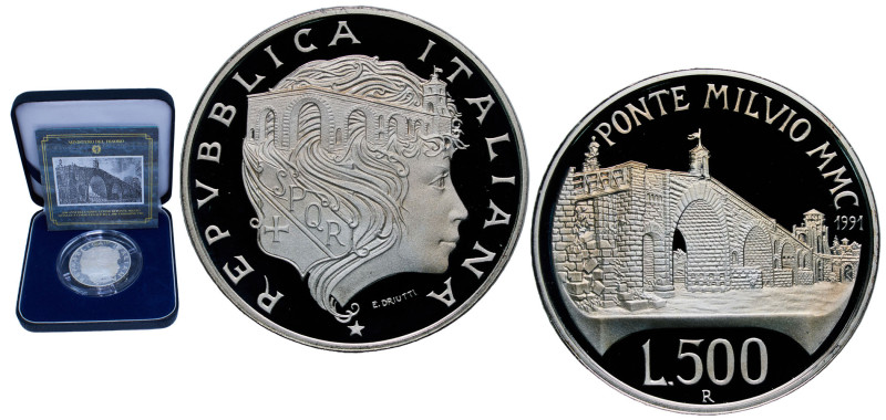 Italy Republic 1991 R 500 Lire (Ponte Milvio) Silver (.835) Rome Mint (13500) 15...
