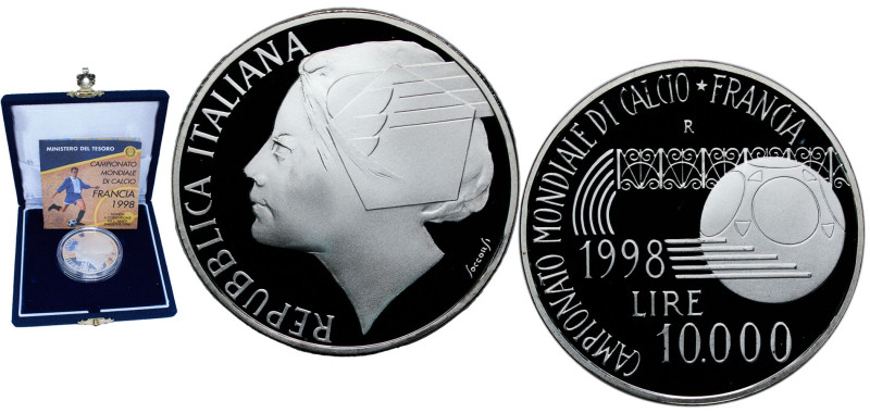 Italy Republic 1998 R 10 000 Lire (1998 World Cup) Silver (.835) Rome Mint (7000...