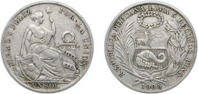 Peru Republic 1935 1 Sol Silver (.500) Lima Mint (695000) 25g VF KM 218.2