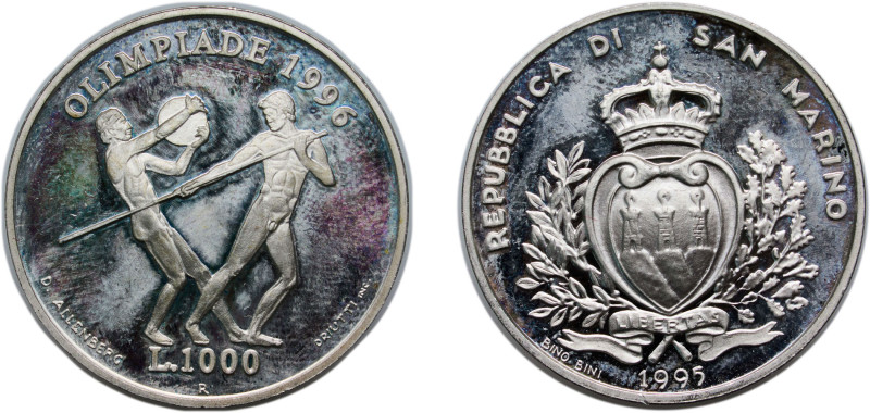 San Marino Republic 1995 R 1000 Lire (1996 Olympics) Silver (.835) Rome Mint (50...