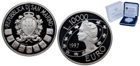 San Marino Republic 1997 R 10 000 Lire (Millennium) Silver (.835) Rome Mint (30000) 22g PF KM 372