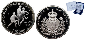 San Marino Republic 1998 R 10 000 Lire (World Cup) Silver (.835) Rome Mint 22g PF KM 376