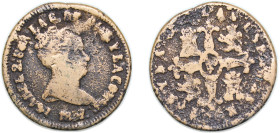 Spain 1837 8 Maravedis - Isabel II (Pamplona) Molten Bronze Pamplona Mint 16.2g VF Double planchet KM 517 Cal 489