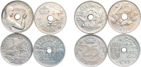 Spain 1925-1937 25 Centimos (4 Lots) Copper-nickel AU