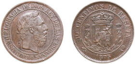 Spain Kingdom 1875 OT 10 Centimos - Carlos VII (pretender) Bronze Oñate Mint (100000) 10g AU KM 670