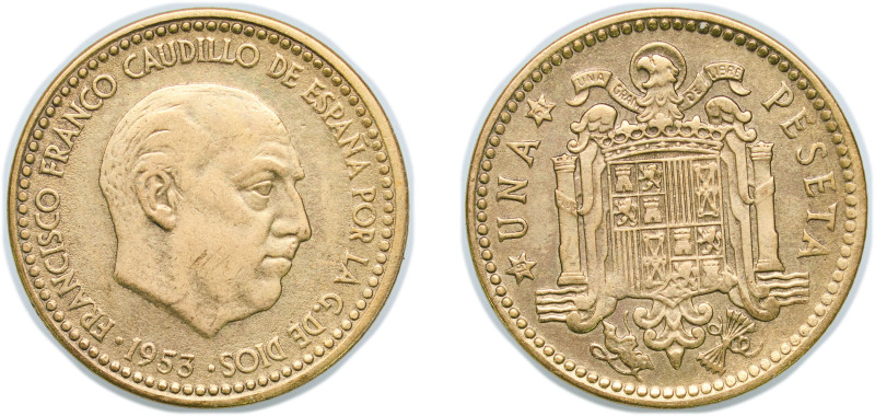 Spain Kingdom 1953 *19-61 1 Peseta - Francisco Franco (Benlliure) Aluminium bron...