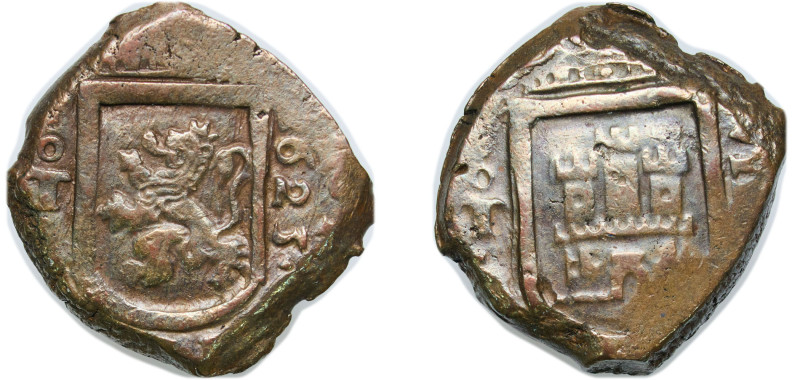 Spain Kingdom 1623 To 8 Maravedis - Felipe IV (hammered) Copper Toledo Mint 8.7g...