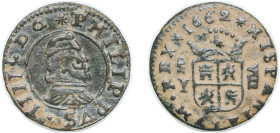 Spain Kingdom 1661 MD Y 8 Maravedis - Felipe IV Copper Madrid Mint 2.2g VF KM 171.5