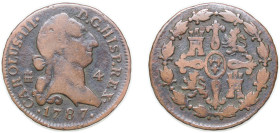 Spain Kingdom 1787 4 Maravedis - Carlos III Copper Segovia Mint 4.87g VF KM 407