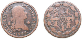 Spain Kingdom 1799 4 Maravedis - Carlos IV Copper Segovia Mint 4.67g VF KM 427