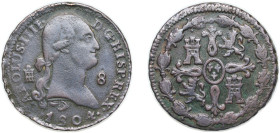 Spain Kingdom 1804 8 Maravedis - Carlos IV Copper Segovia Mint 12.7g VF KM 428