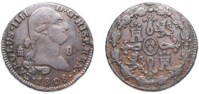 Spain Kingdom 1808 8 Maravedis - Carlos IV Copper Segovia Mint 11.9g VF KM 428