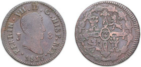 Spain Kingdom 1816 J 8 Maravedis - Fernando VII (1st portrait) Copper Jubia Mint 9.5g VF KM 461