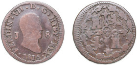 Spain Kingdom 1816 J 8 Maravedis - Fernando VII (1st portrait) Copper Jubia Mint 8.2g VF KM 461
