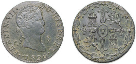 Spain Kingdom 1820 8 Maravedis - Fernando VII (2nd portrait) Copper Segovia Mint 10.3g XF KM 486.1