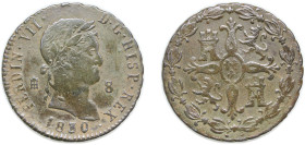 Spain Kingdom 1830 8 Maravedis - Fernando VII (2nd portrait) Copper Segovia Mint 11.4g VF KM 486