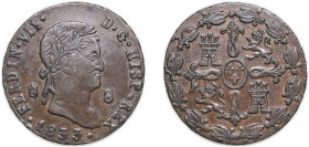 Spain Kingdom 1833 8 Maravedis - Fernando VII (2nd portrait) Copper Segovia Mint 11.4g XF KM 486.1