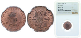 Spain Kingdom 1840 2 Maravedis - Isabel II Copper Segovia Mint 2.5g NGC MS 62 BN KM 532.4