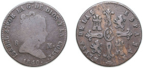 Spain Kingdom 1840 8 Maravedis - Isabel II (Constitutional) Copper Segovia Mint 9.6g VF KM 531