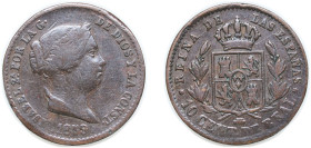 Spain Kingdom 1858 10 Centimos de Real - Isabel II Copper Segovia Mint 4g VF KM 603