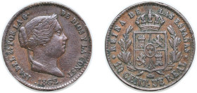 Spain Kingdom 1862 10 Centimos de Real - Isabel II Copper Segovia Mint 4g VF KM 603
