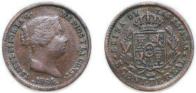 Spain Kingdom 1864 5 Centimos de Real - Isabel II Copper Segovia Mint 2g VF KM 602