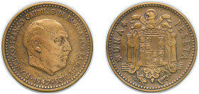 Spain Kingdom 1947 *19-56 1 Peseta - Francisco Franco (Benlliure) Aluminium bronze (92.5% copper, 7.5% aluminium) Madrid Mint (13000000) 3.6g VF KM 77...