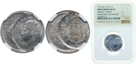 Spain Kingdom 1975 *80 5 Pesetas - Juan Carlos I Copper-nickel Madrid Mint (322000000) 5.75g NGC MINT ERROR MS 63 Double Struck KM 807