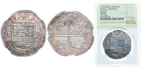 Spain Kingdom 1566 - 1599 S D 8 Reales - Felipe II (Seville) Silver (.931) Seville Mint 27.17g NGC AU 55