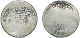 Spain Kingdom 1708 Y 2 Reales - Felipe V (Segovia,monogram) Silver (.833) Segovia Mint 4.5g VF KM 275
