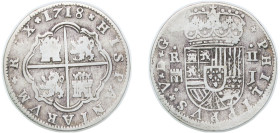 Spain Kingdom 1718 J 2 Reales - Felipe V (Segovia) Silver (.833) Segovia Mint 4.52g VF KM 297