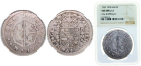 Spain Kingdom 1718 S M 8 Reales - Felipe V Silver (.833) Seville Mint 24g NGC FINE Edge Damaged KM 310