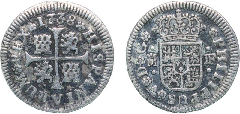 Spain Kingdom 1738 M JF ½ Real - Felipe V (2nd type) Silver (.833) Madrid Mint (...