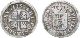 Spain Kingdom 1738 M JF ½ Real - Felipe V (2nd type) Silver (.833) Madrid Mint (1435126) 1.34g VF KM 350.1