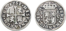 Spain Kingdom 1759 S JV ½ Real - Fernando VI Silver (.833) Seville Mint 1.37g VF KM 370.2