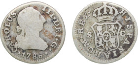 Spain Kingdom 1788 S C ½ Real - Carlos III (portrait) Silver (.813) Seville Mint 1.33g VF KM 410.2