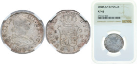 Spain Kingdom 1801 S CN 2 Reales - Carlos IV Silver (.806) Seville Mint 6g NGC XF 45 KM 430.2
