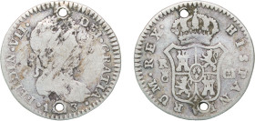 Spain Kingdom 1813 C CJ 1 Real - Fernando VII Silver (.812) Cádiz Mint 2.81g VF Holed KM 462