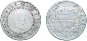 Spain Kingdom 1821 B UG 10 Reales - Fernando VII Silver (.903) Barcelona Mint 12.8g VF Rim Damage KM 560.1