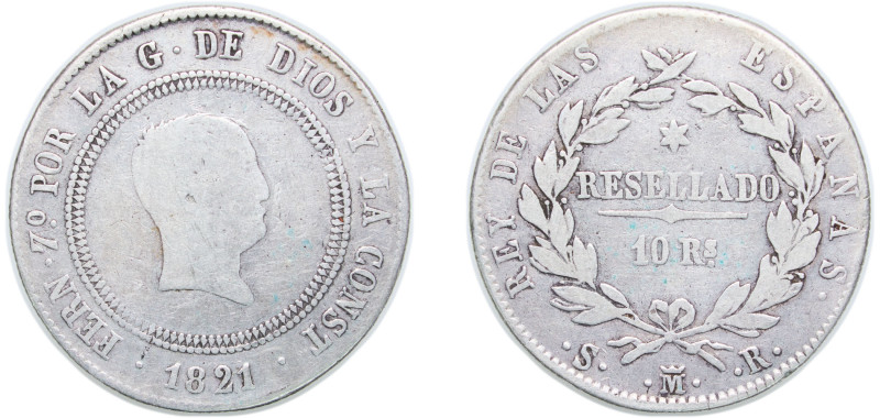 Spain Kingdom 1821 M SR 10 Reales - Fernando VII Silver (.903) Madrid Mint 13g V...