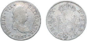 Spain Kingdom 1827 S JB 2 Reales - Fernando VII Silver (.812) Seville Mint 5.6g VF KM 460.3