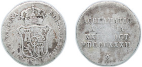 Spain Kingdom 1833 M 1 Real - Isabella II (proclamation medal ; Madrid) Silver Madrid Mint 2.76g VF