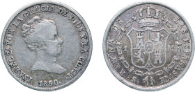 Spain Kingdom 1850 S RD 1 Real - Isabel II (1st portrait) Silver (.812) Seville Mint 1.5g VF KM 518