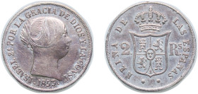 Spain Kingdom 1853 2 Reales - Isabel II Silver (.900) Barcelona Mint 2.6g VF KM 599.1