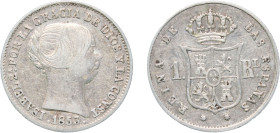 Spain Kingdom 1853 1 Real - Isabel II Silver (.900) Barcelona Mint 1.3g VF KM 598.1