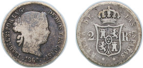 Spain Kingdom 1860 2 Reales - Isabel II Silver (.900) Madrid Mint 2.4g VF KM 607.2