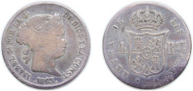 Spain Kingdom 1863 4 Reales - Isabel II Silver (.900) Madrid Mint 5g VF KM 608.2