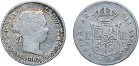 Spain Kingdom 1863 1 Real - Isabel II Silver (.900) Seville Mint 1.3g VF KM 606.3