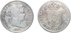 Spain Kingdom 1864 40 Centimos de Escudo - Isabel II Silver (.810) Madrid Mint 5.2g VF KM 628.2